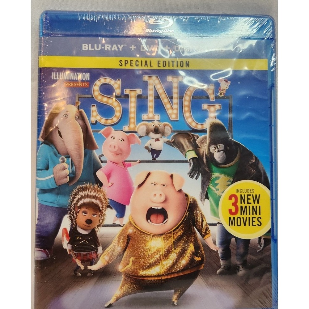 Sing Blu-ray DVD Digital HD Special Edition Illumination 3 Mini Movies New